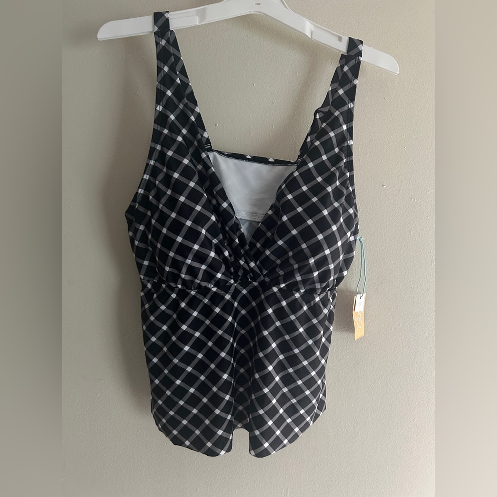 Women’s Cropped Tankini Top Plus Size 2X Gingham